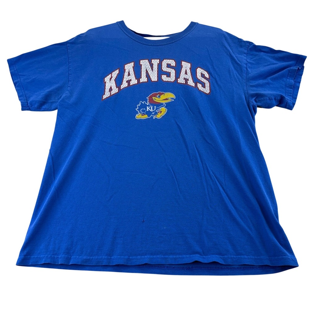 Pro Player T-Shirt Mens L Blue Kansas Jayhawks NCAA Graphic Tee Short Sleeve